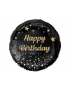 Balon foliowy okrągły "Happy birthday" czarno złoty