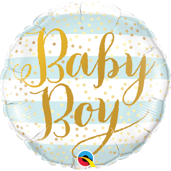 Balon foliowy okrągły "Baby boy " niebieskie paski