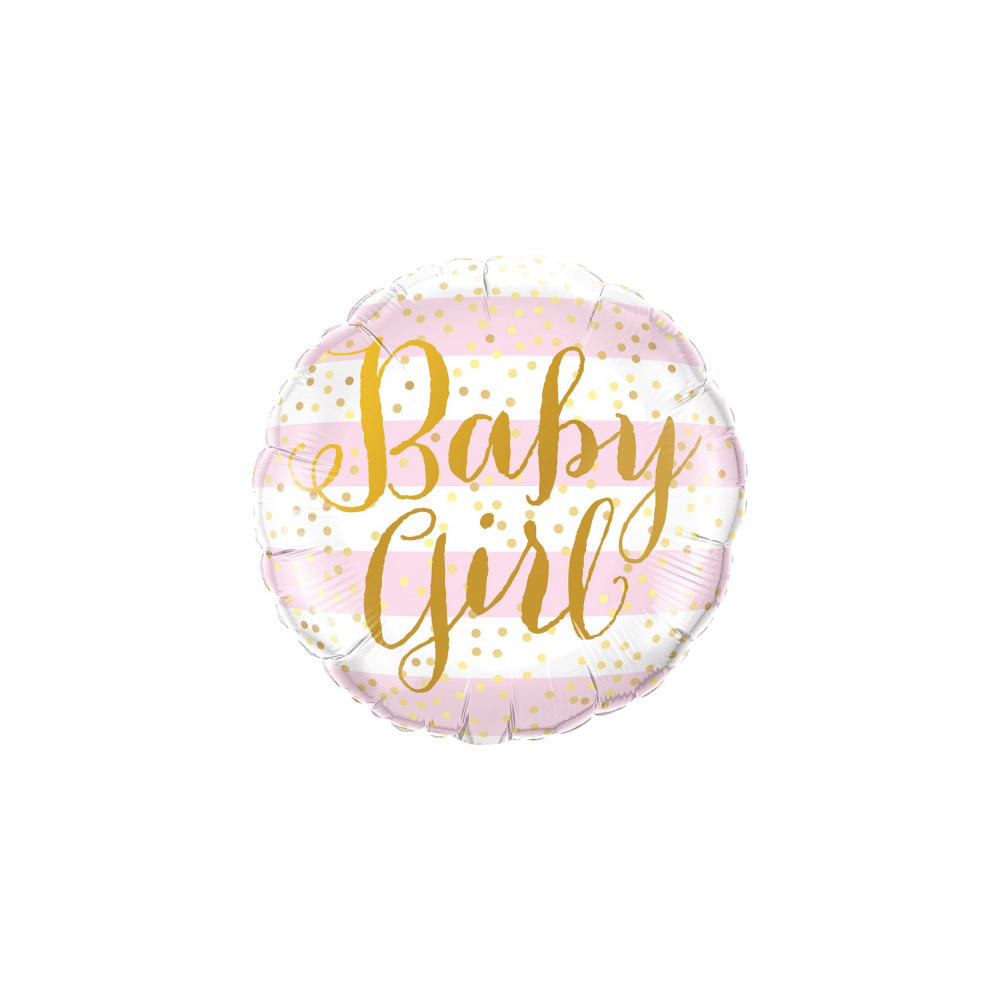 Balon foliowy okrągły "Baby girl " paski różowy