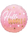 Balon foliowy okrągły "Hello world" różowy