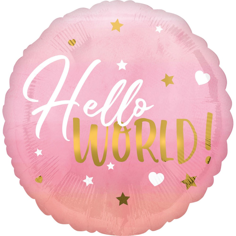 Balon foliowy okrągły "Hello world" różowy