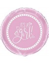 Balon foliowy okrągły " It's a girl" różowy