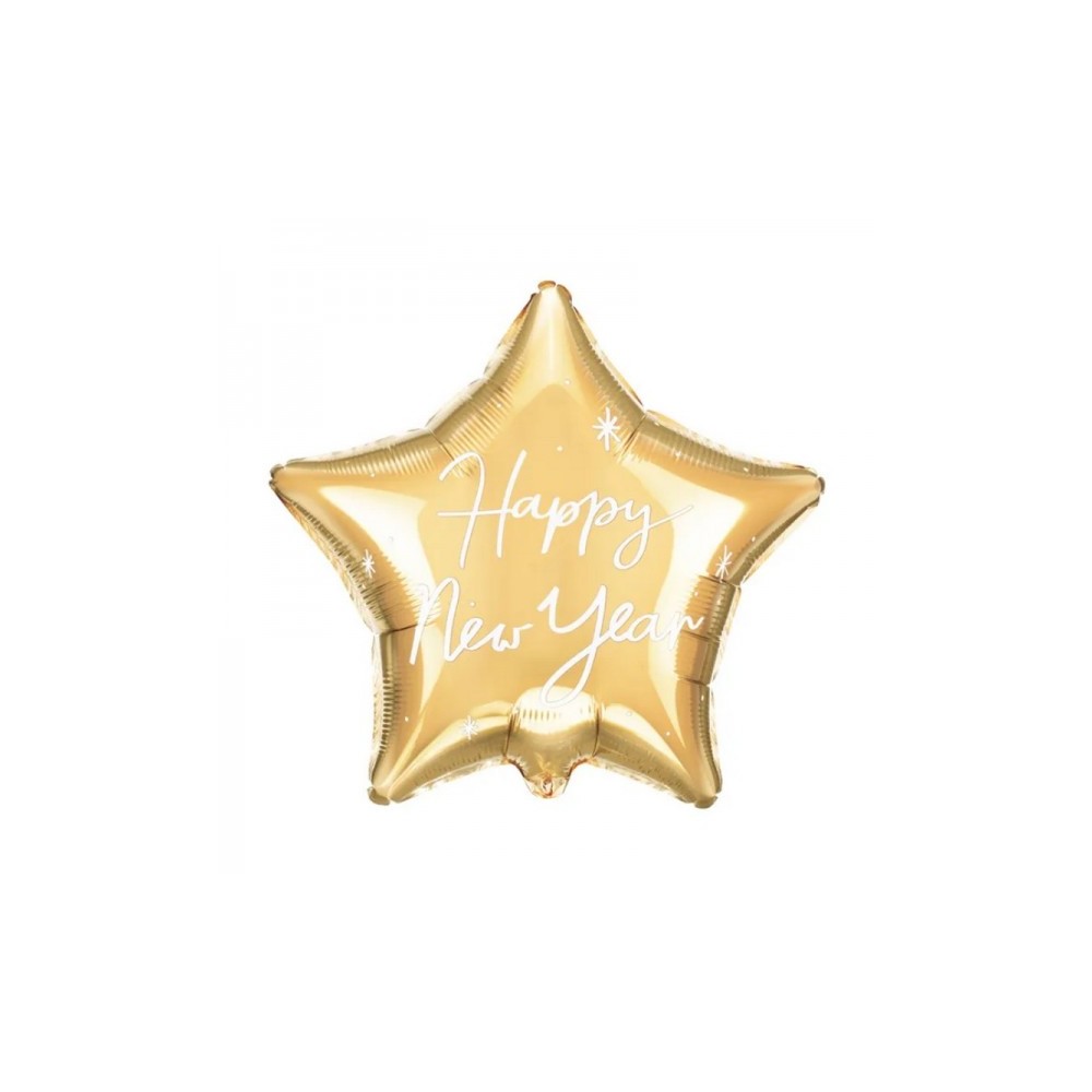 Balon foliowy gwiazda, Happy New Year, 50 cm, złoty