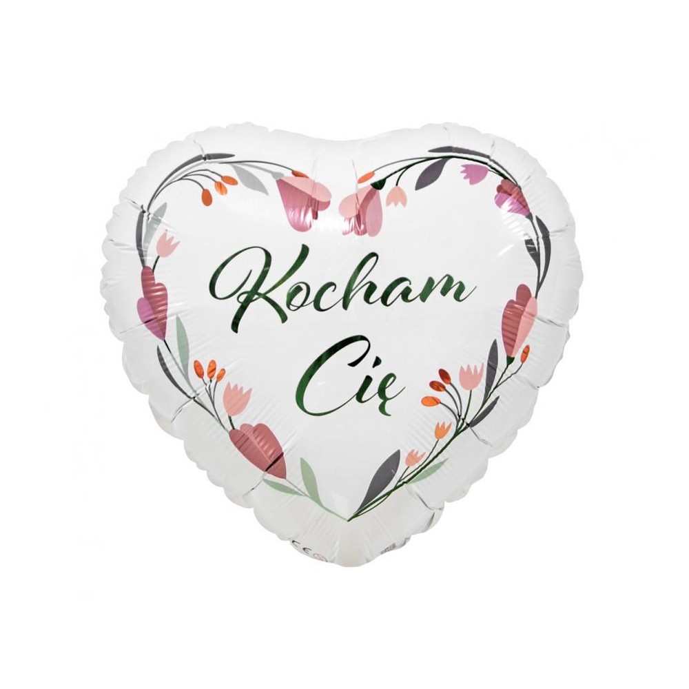 Balon foliowy Kocham Cię (białe serce), 18"