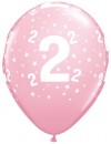 Balon lateksowy różowy cyfra 2 gwiazdki