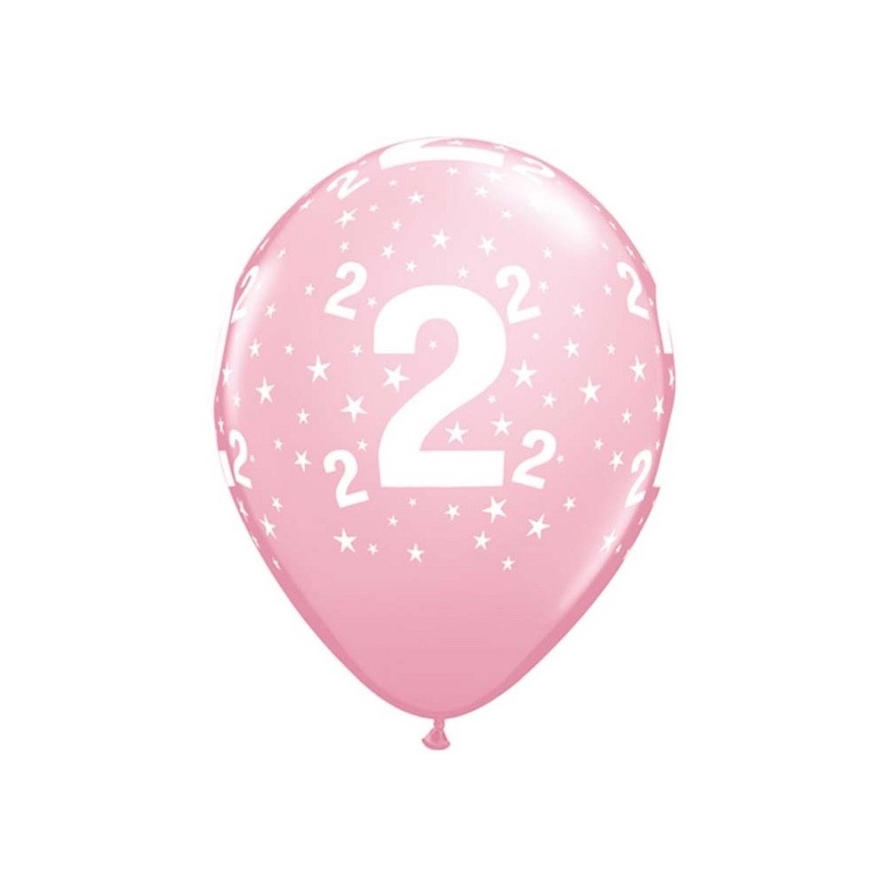 Balon lateksowy różowy cyfra 2 gwiazdki