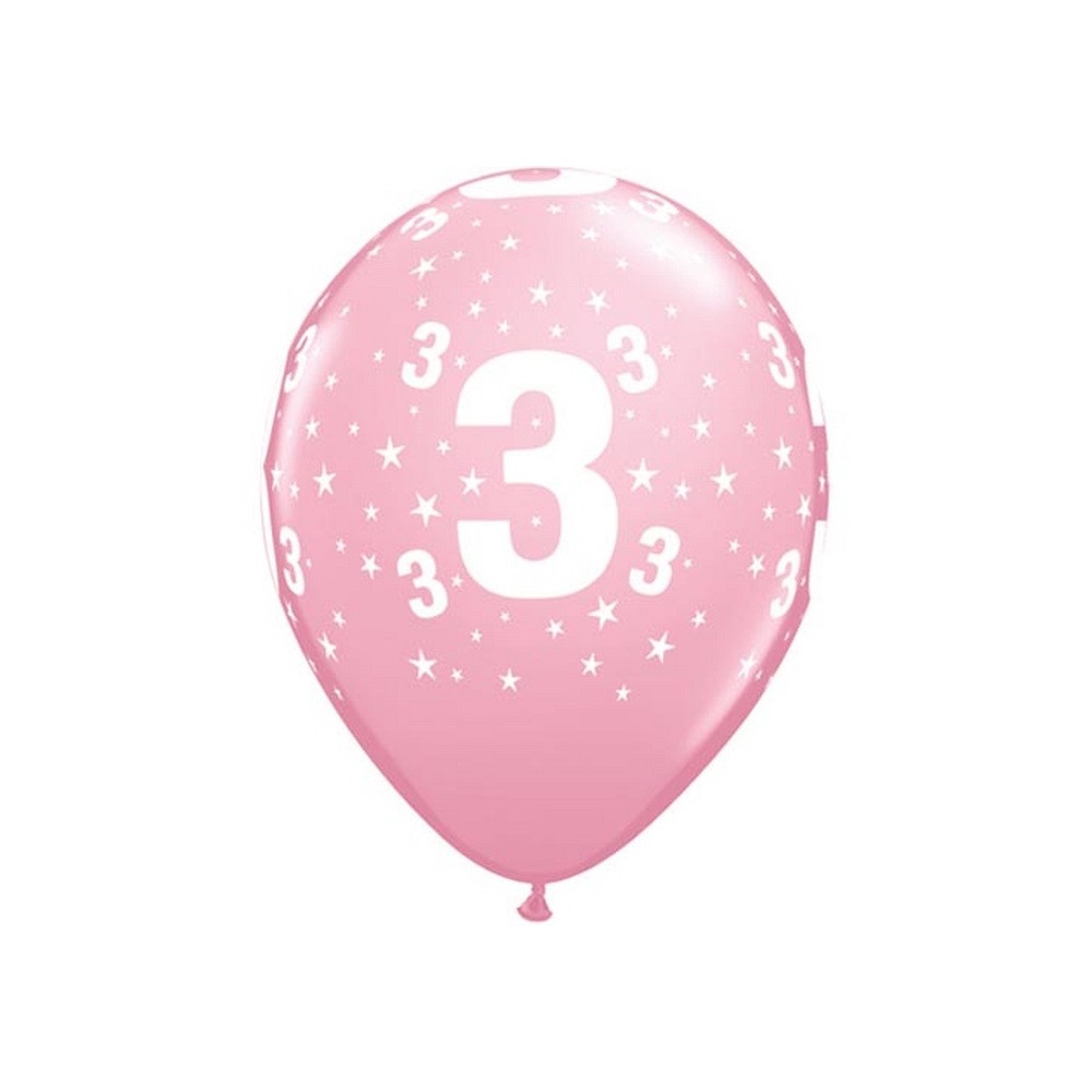 Balon lateksowy różowy cyfra 3 gwiazdki