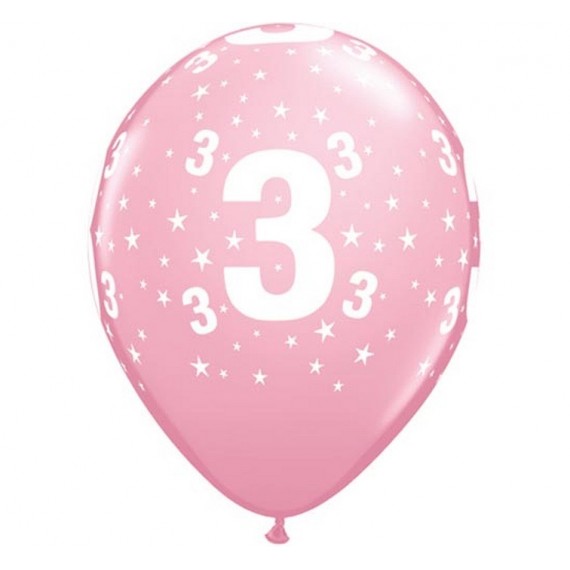Balon lateksowy różowy cyfra 3 gwiazdki