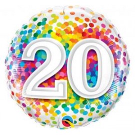 Balon foliowy okrągły liczba 20 kolorowe konfetti 18" QL