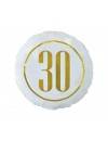 Balon foliowy okrągły "30" biało - złoty