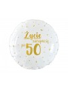 Balon foliowy okrągły "Życie zaczyna się po 50" biało - złoty