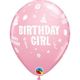 Balon lateksowy różowy Birthday Girl