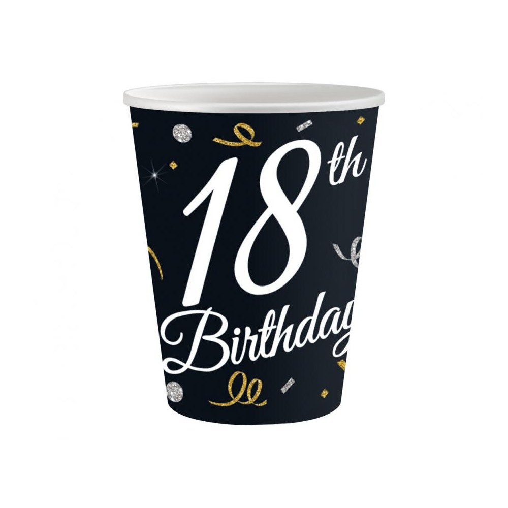 Kubeczki papierowe 18 Birthday, 240 ml/ 6 szt.