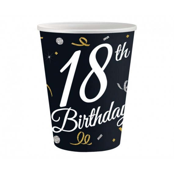Kubeczki papierowe 18 Birthday, 240 ml/ 6 szt.