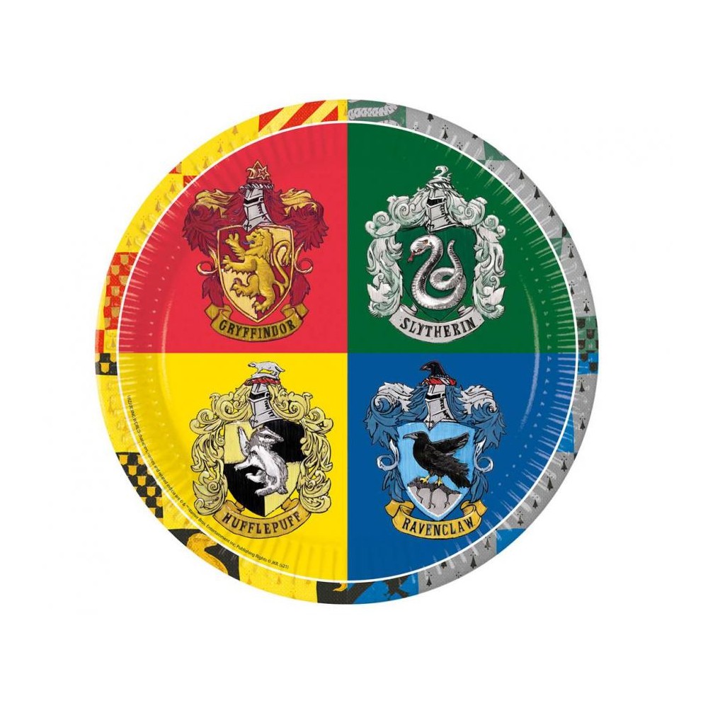 Talerzyki papierowe Harry Potter Hogwarts Houses, 23cm, 8 szt. (plastic-free)