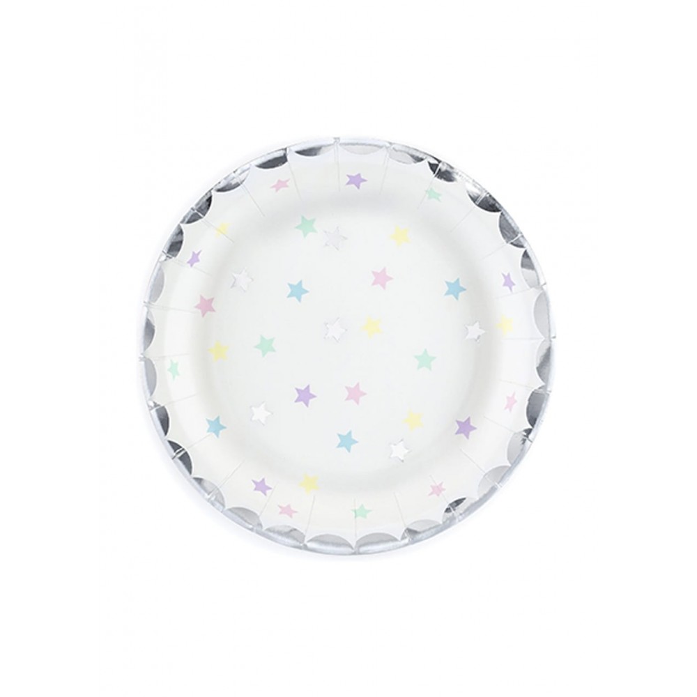 Talerzyki papierowe Jednorożec - Gwiazdki, 18 cm, 6 szt.