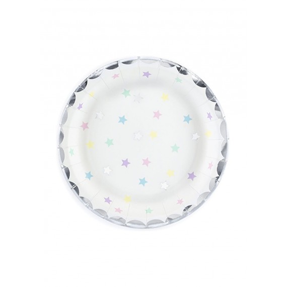 Talerzyki papierowe Jednorożec - Gwiazdki, 18 cm, 6 szt.