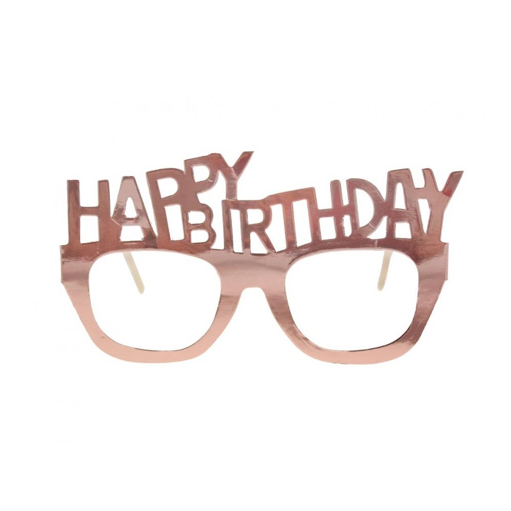 Okulary papierowe Happy Birthday, różowo-złote, 4 szt.