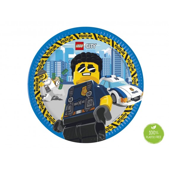 Talerzyki urodzinowe Lego City - 23 cm, 8 szt. (plastic-free)