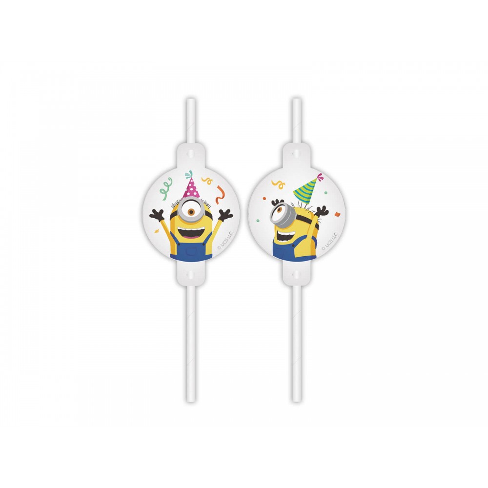Rurki (słomki) papierowe z medalionem MINIONKI, 4 szt.