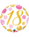 Balon foliowy  kółko 18"QL 18 Urodziny, różowo-złote groszki