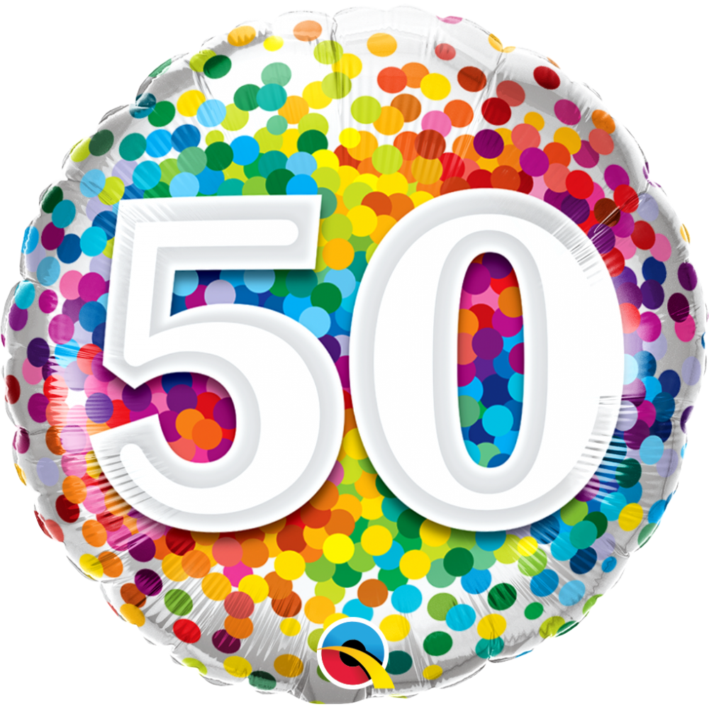 Balon foliowy okrągły liczba 50 kolorowe konfetti 18" QL