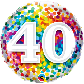 Balon foliowy okrągły liczba 40 kolorowe konfetti 18" QL
