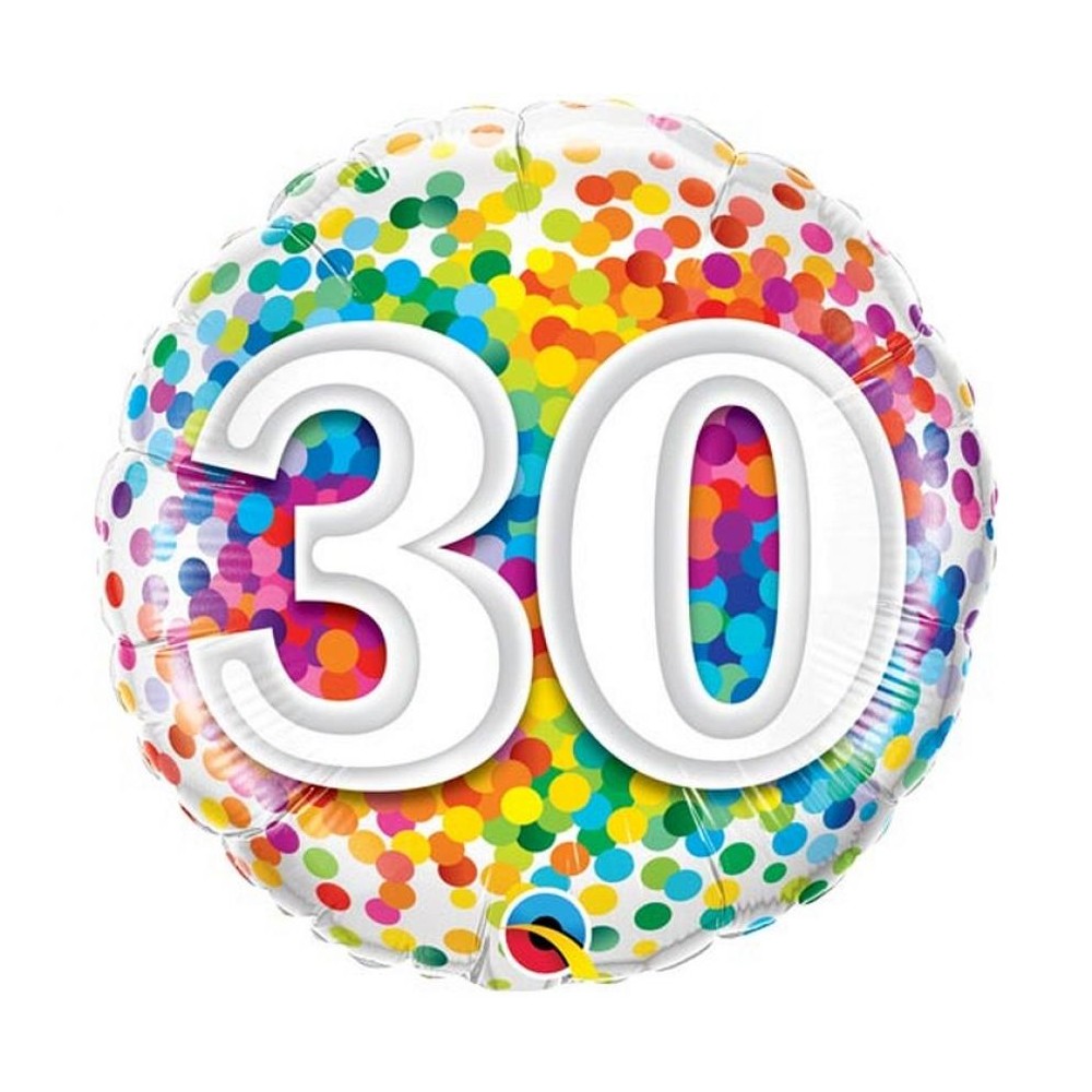 Balon foliowy okrągły liczba 30 kolorowe konfetti 18" QL