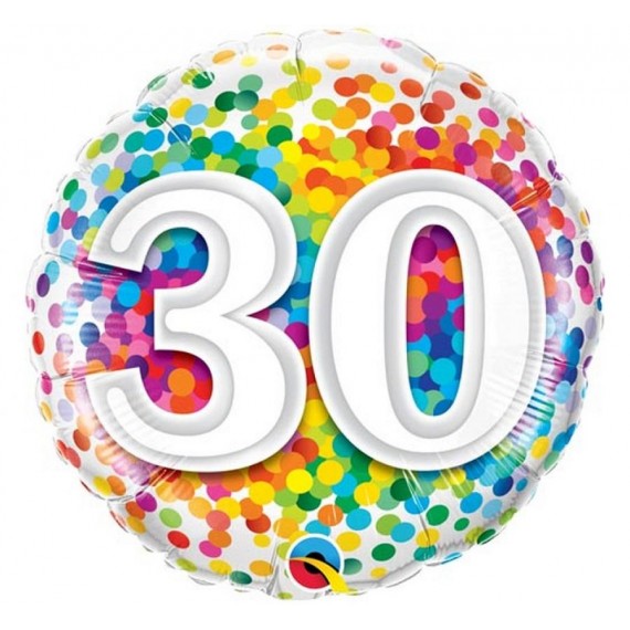 Balon foliowy okrągły liczba 30 kolorowe konfetti 18" QL