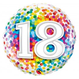 Balon foliowy okrągły liczba 18 kolorowe konfetti 18" QL