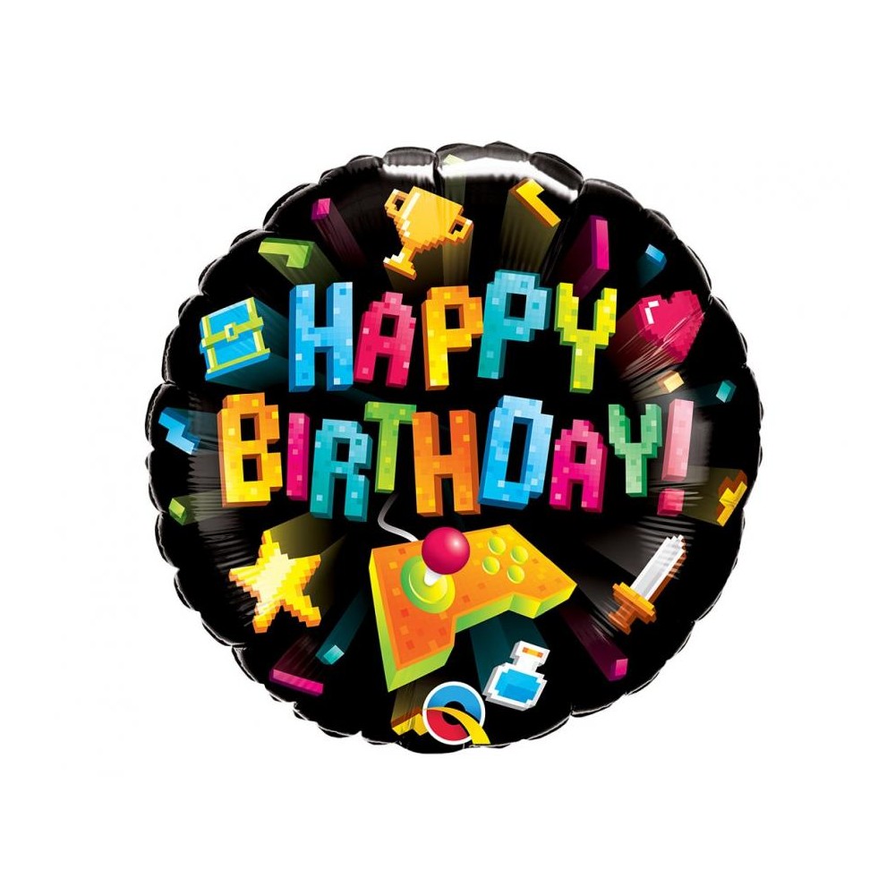 Balon foliowy okrągły 18" QL "Happy Birthday - Gaming"  GAME