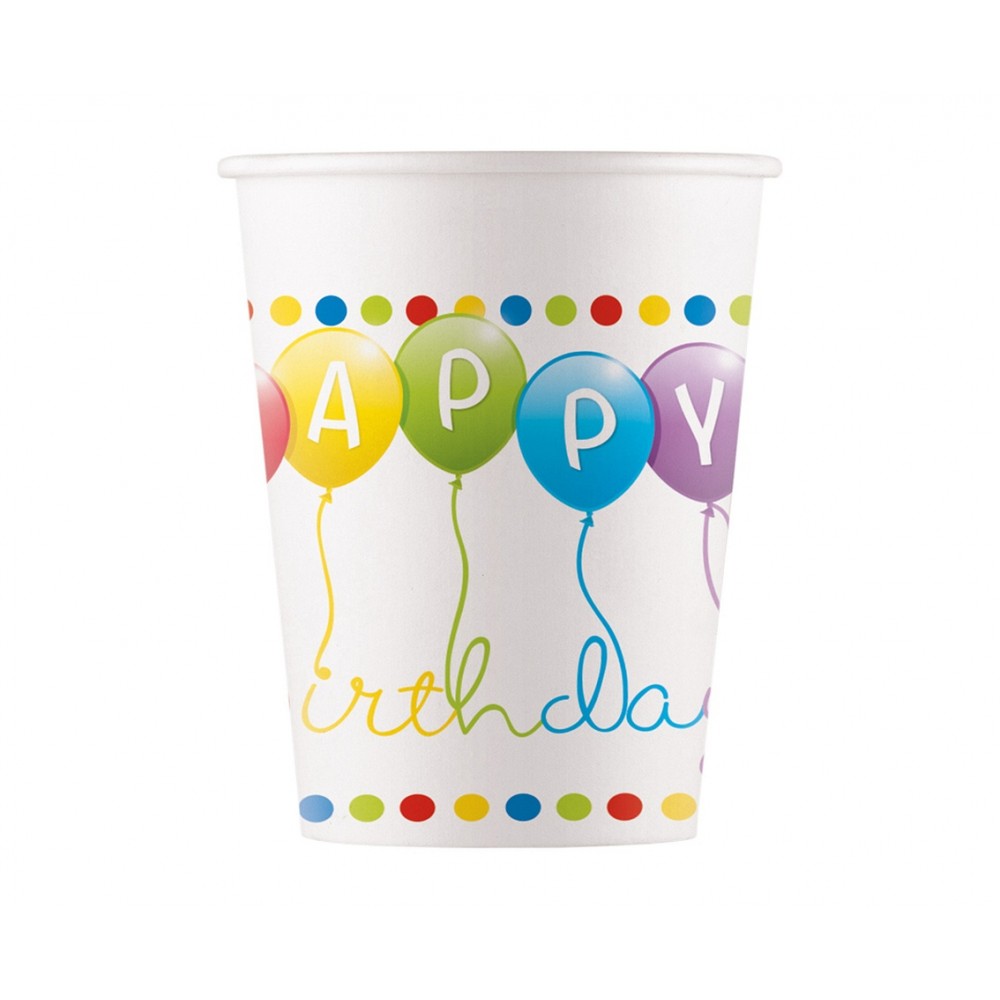 Kubeczki papierowe Happy Birthday, 200 ml, 8 szt.
