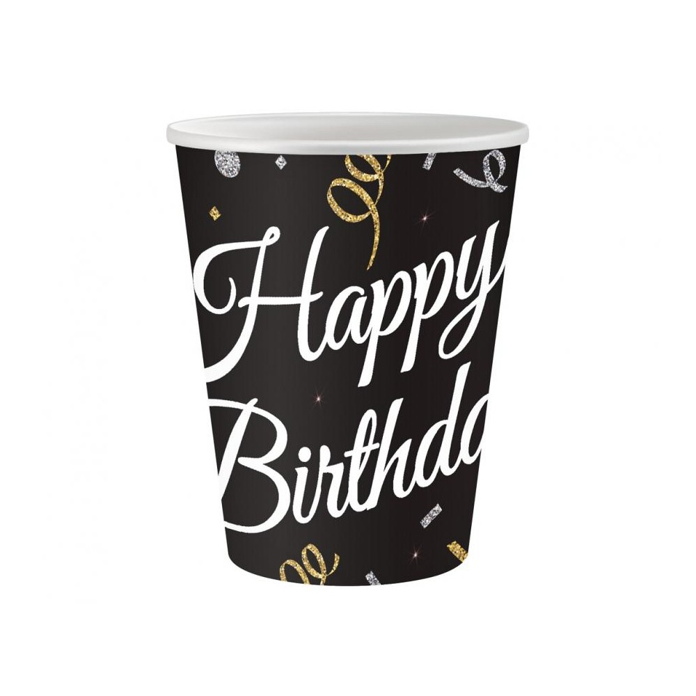 Kubeczki papierowe Happy Birthday, 250 ml, 6 szt.
