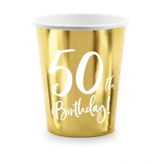 Kubeczki 50th Birthday, złoty, 220ml