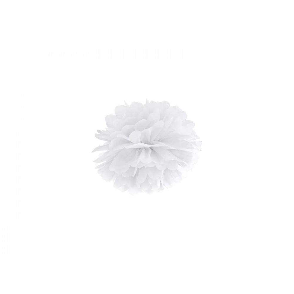 Pompon bibułowy, biały, 25cm