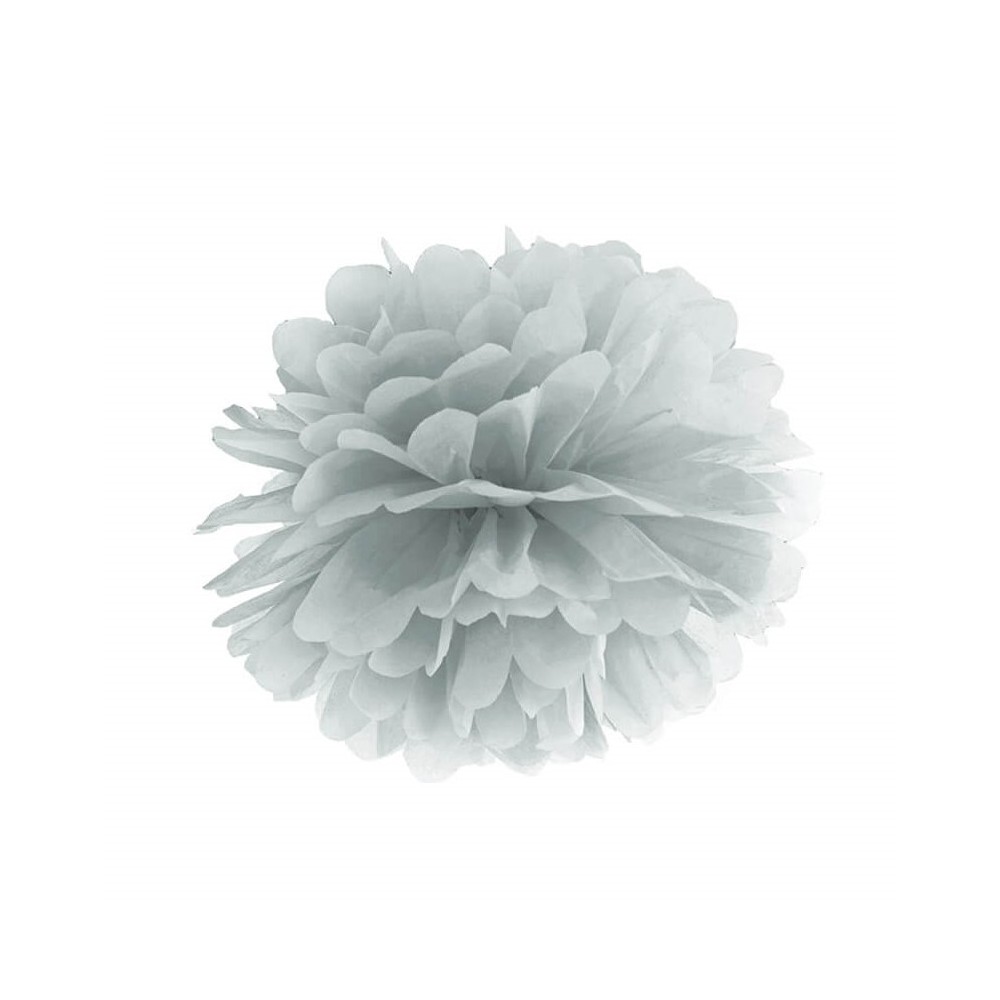 Pompon bibułowy, srebrny , 35cm