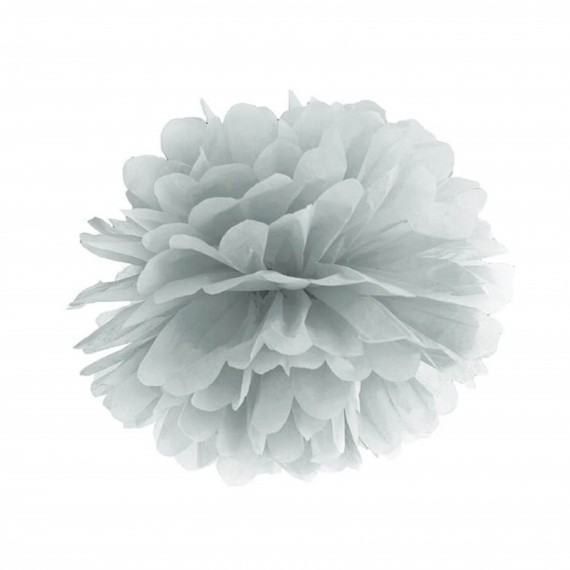 Pompon bibułowy, srebrny , 35cm