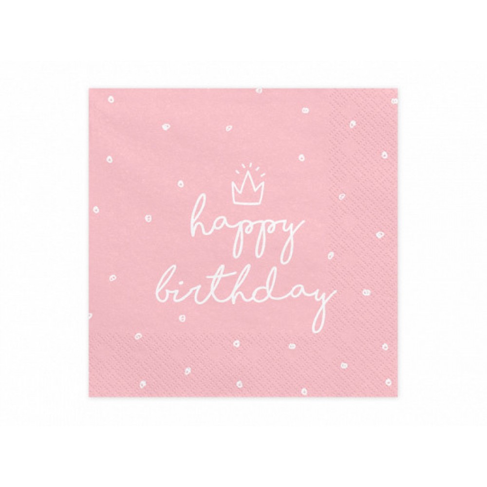 Serwetki Happy Birthday, różowe, 33x33cm