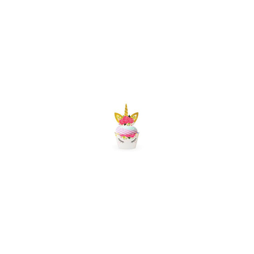 Papilotki na babeczki z topperem unicorn / jednorożec - 12 szt.