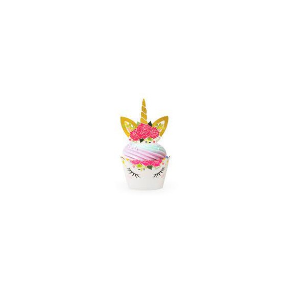 Papilotki na babeczki z topperem unicorn / jednorożec - 12 szt.