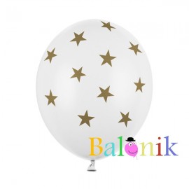 Balon lateksowy biały złote gwiazdki