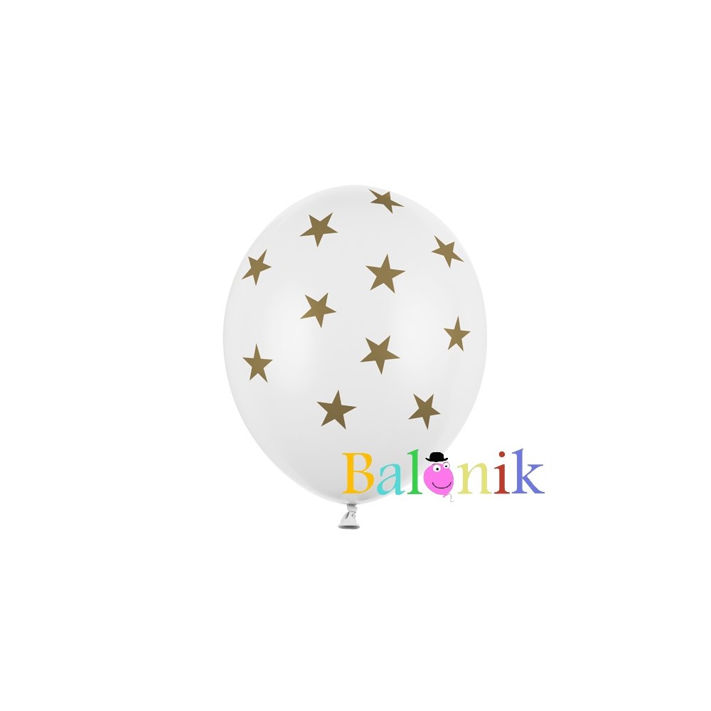 Balon lateksowy biały złote gwiazdki