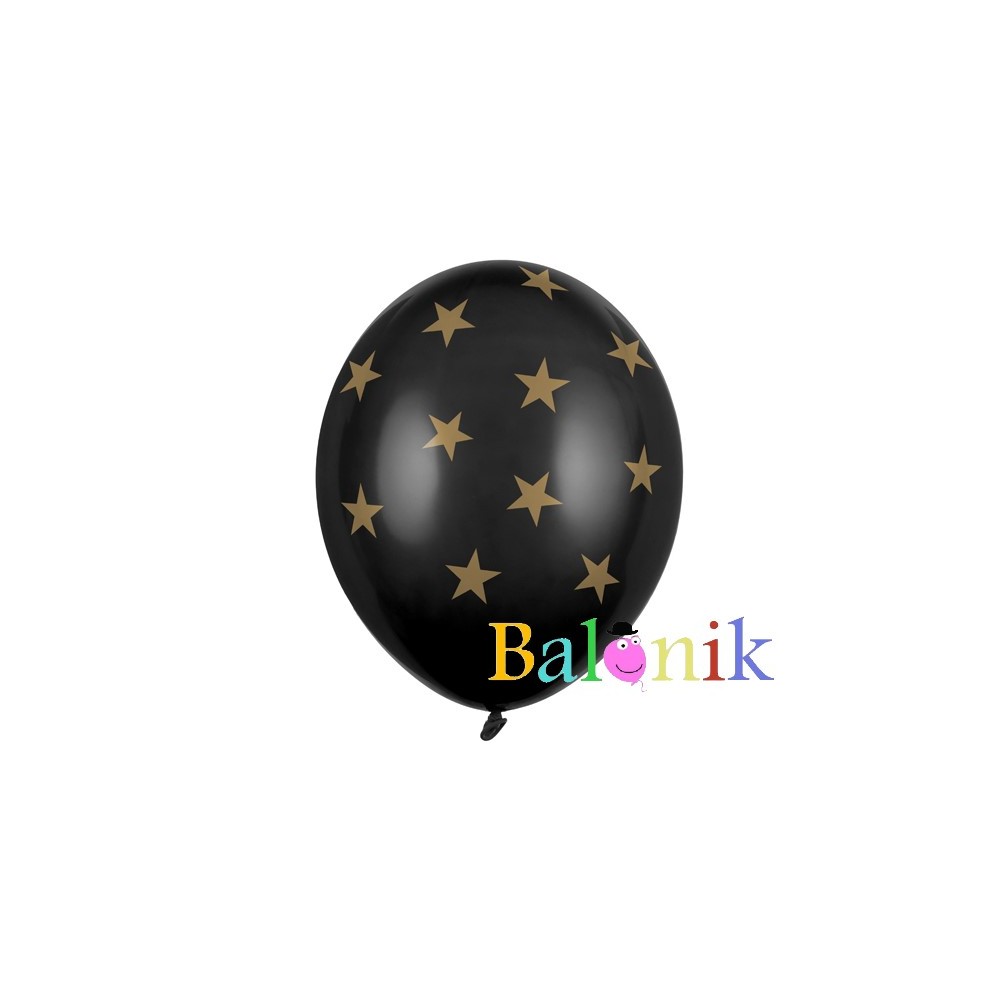 Balon lateksowy czarny złote gwiazdki