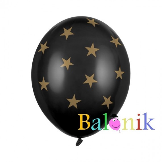 Balon lateksowy czarny złote gwiazdki
