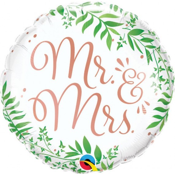 Balon foliowy QL okrągły Mr & Mrs, 18"