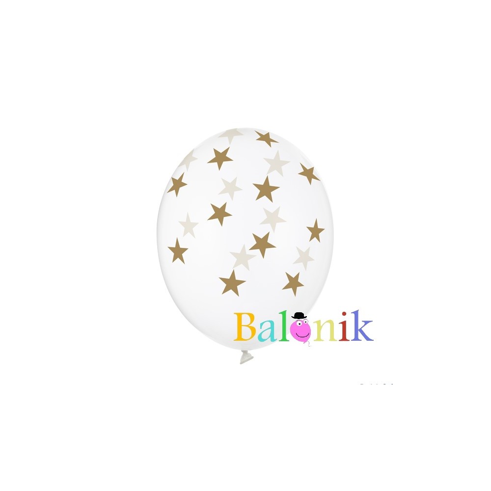 Balon lateksowy przezroczysty złote gwiazdki