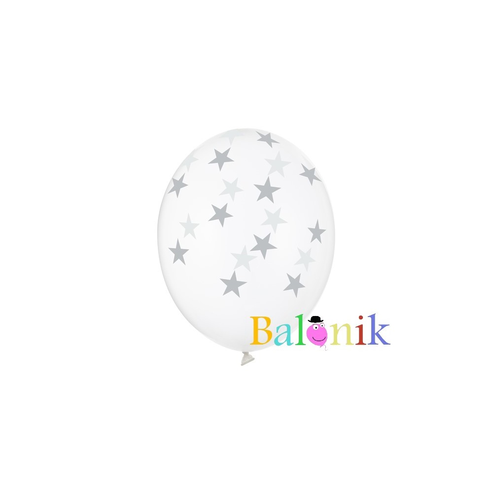 Balon lateksowy przezroczysty srebrne gwiazdki