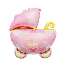 Balon foliowy wózek różowy,...