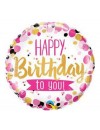 Balon foliowy okrągły - happy birthday to you różowe grochy 18" QL