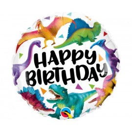 Balon foliowy okrągły - happy birthday dinozaury 18" QL
